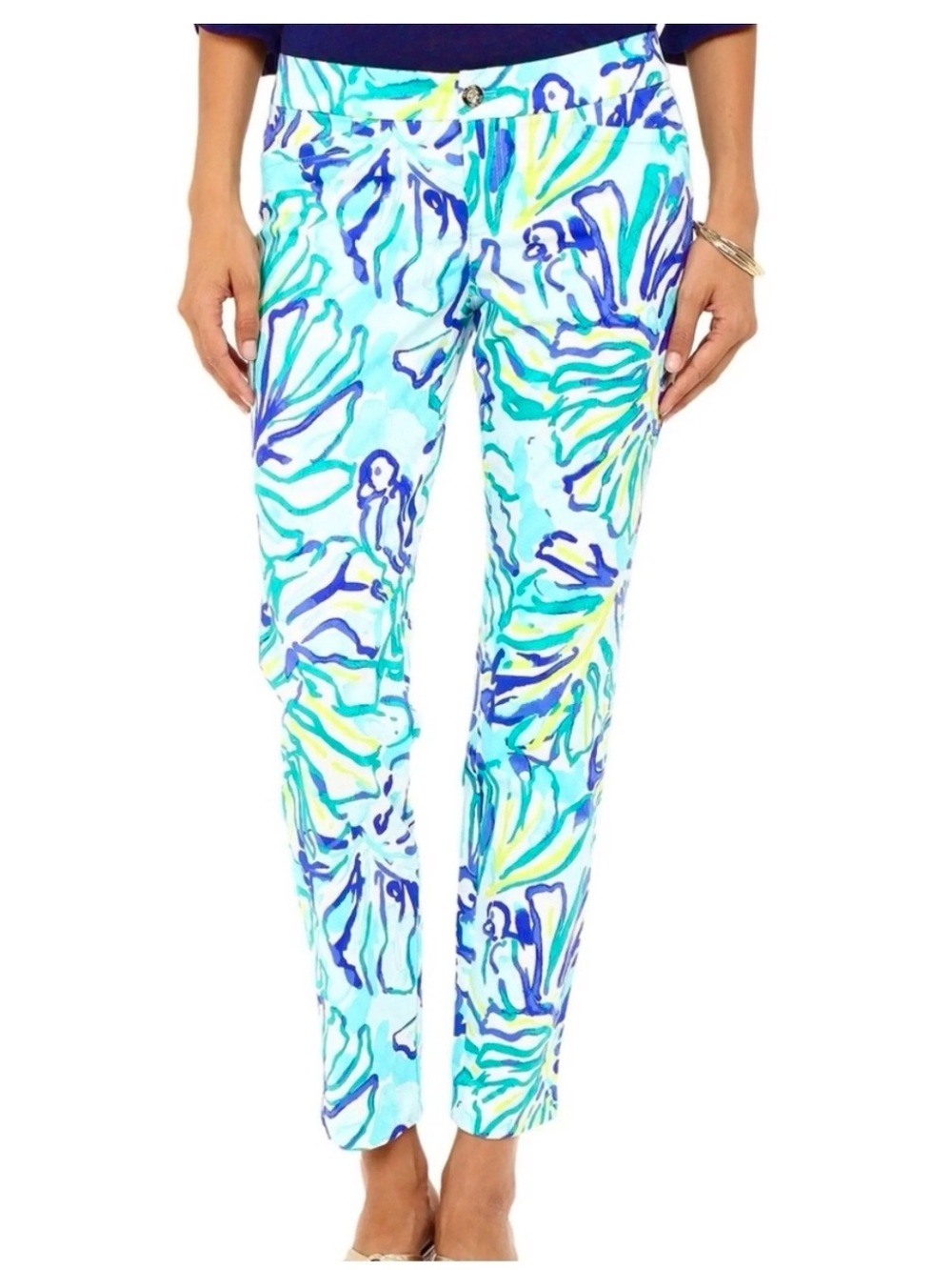 Lilly Pulitzer Kelly Skinny Ankle Pants Pool Blue Stay Cool Size 6